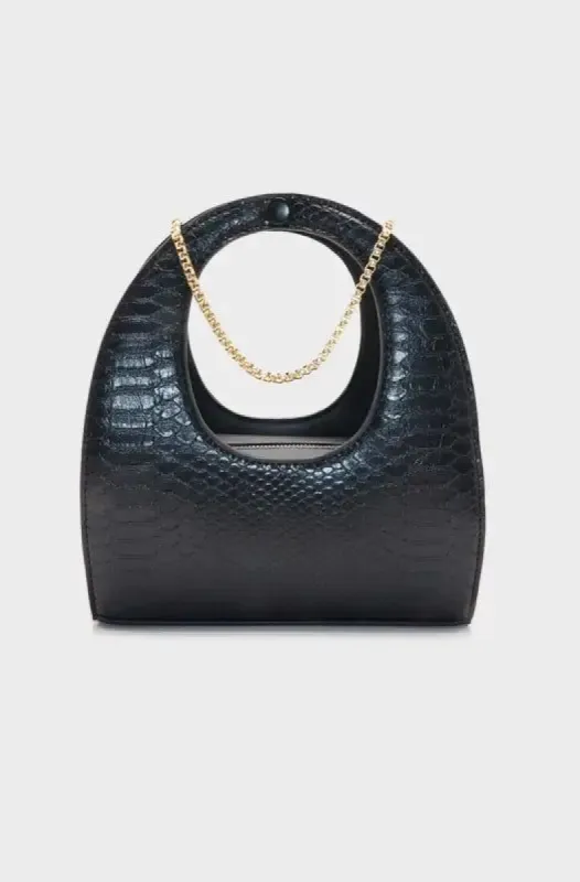 Kathy Croc Curved Handle Sling Bag _ 146074 _ Black sold by Dunns
