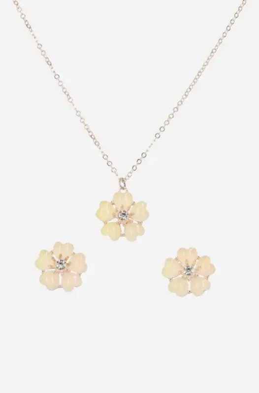 Kelsey Flower Necklace Set _ 143792 _ Pink sold by Dunns