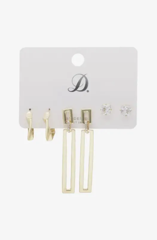 Devina 3 Pack Earrings _ 142211 _ Gold sold by Dunns