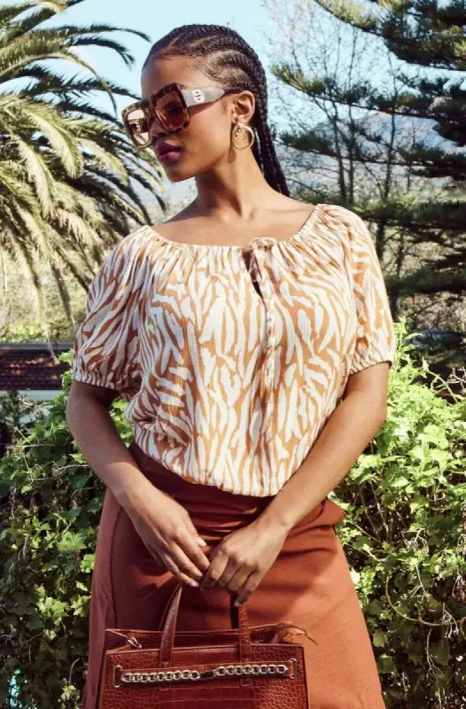 Mia Puff Sleeve Top _ 144842 _ Orange sold by Dunns