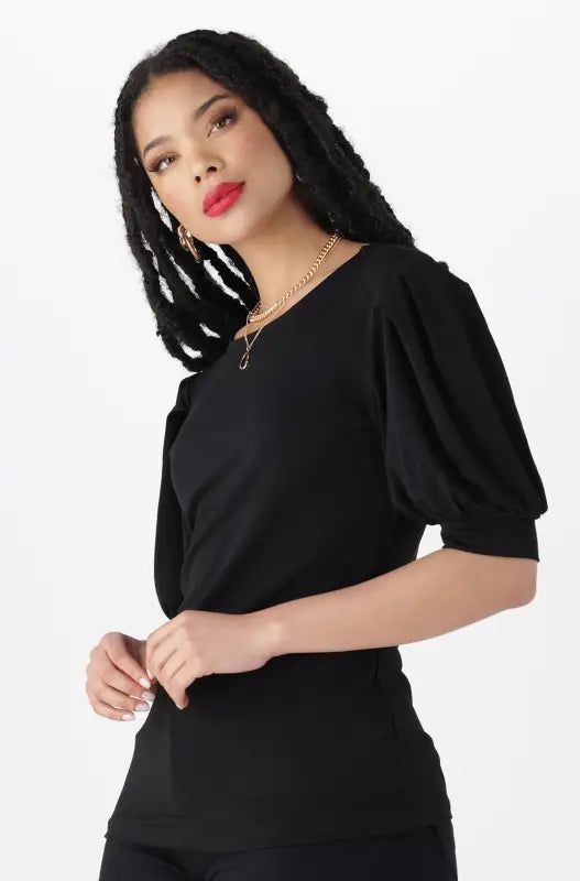 Gia Pleat Sleeve Top _ 143807 _ Black sold by Dunns product image thumbnail 2