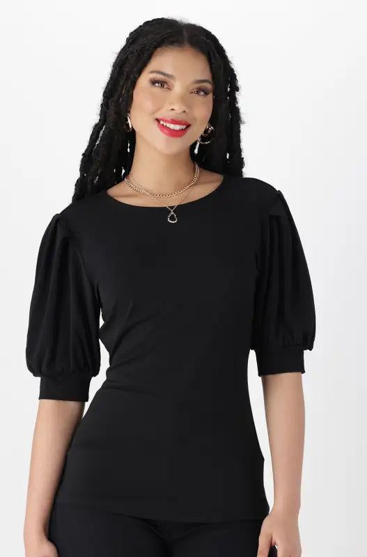 Gia Pleat Sleeve Top _ 143807 _ Black sold by Dunns