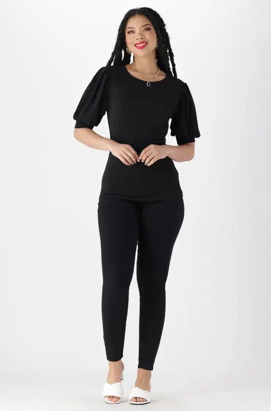 Gia Pleat Sleeve Top _ 143807 _ Black sold by Dunns product image thumbnail 4
