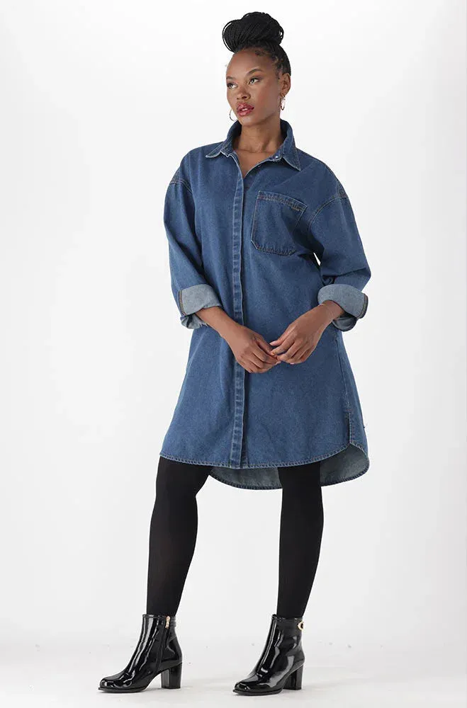 Estie Denim Shirt Dress _ 147871 _ Mid Wash sold by Dunns product image thumbnail 5