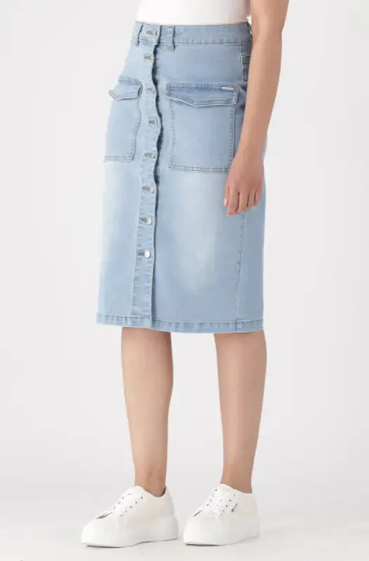 Camden Button Through Denim Skirt _ 143099 _ Light Wash sold by Dunns