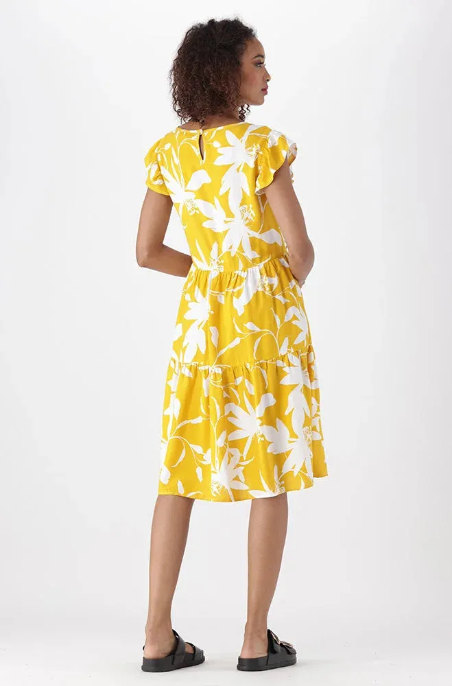 CARLA FLUTTER SLEEVE DRESS _ 151178 _ Ocre sold by Dunns product image thumbnail 5