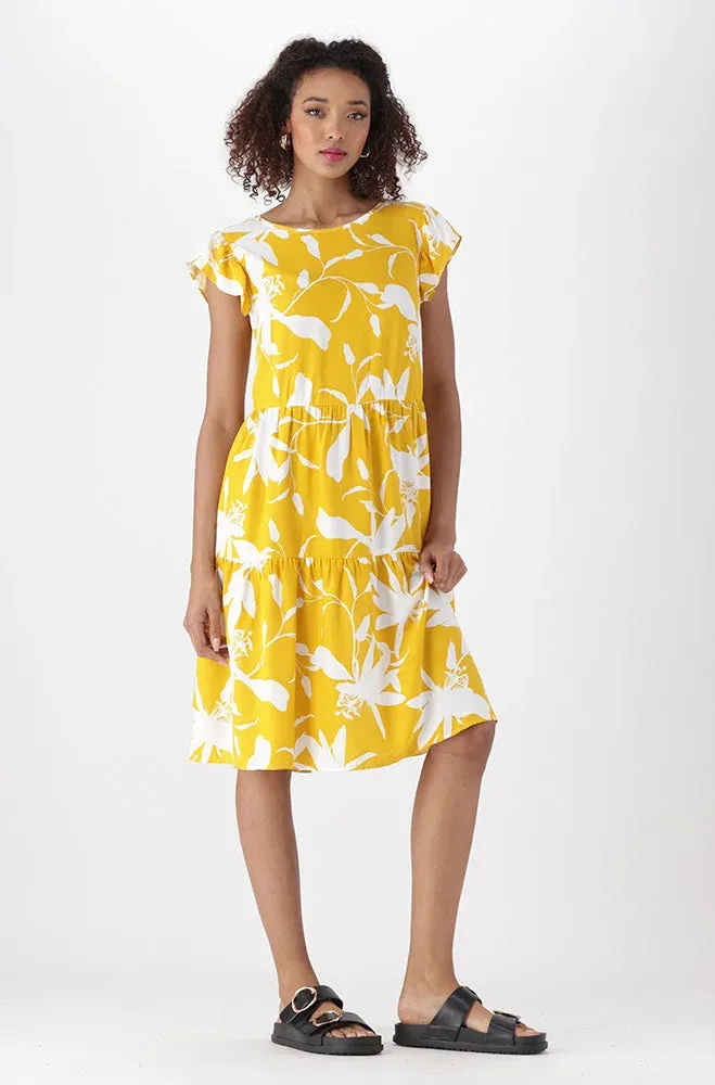 CARLA FLUTTER SLEEVE DRESS _ 151178 _ Ocre sold by Dunns product image thumbnail 4