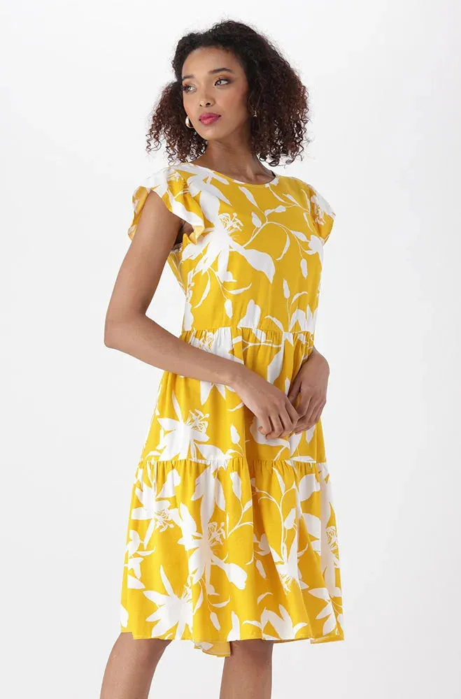 CARLA FLUTTER SLEEVE DRESS _ 151178 _ Ocre sold by Dunns product image thumbnail 2