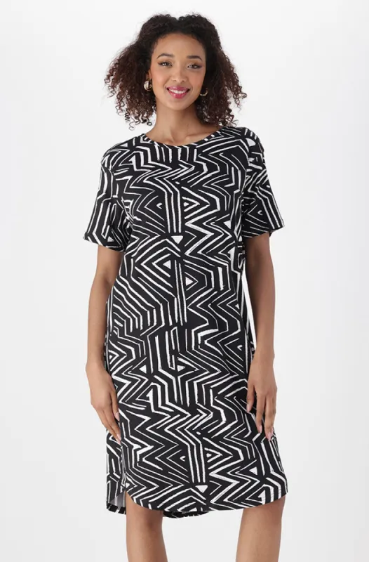 Aria Printed T-Shirt Dress _ 151250 _ Black sold by Dunns
