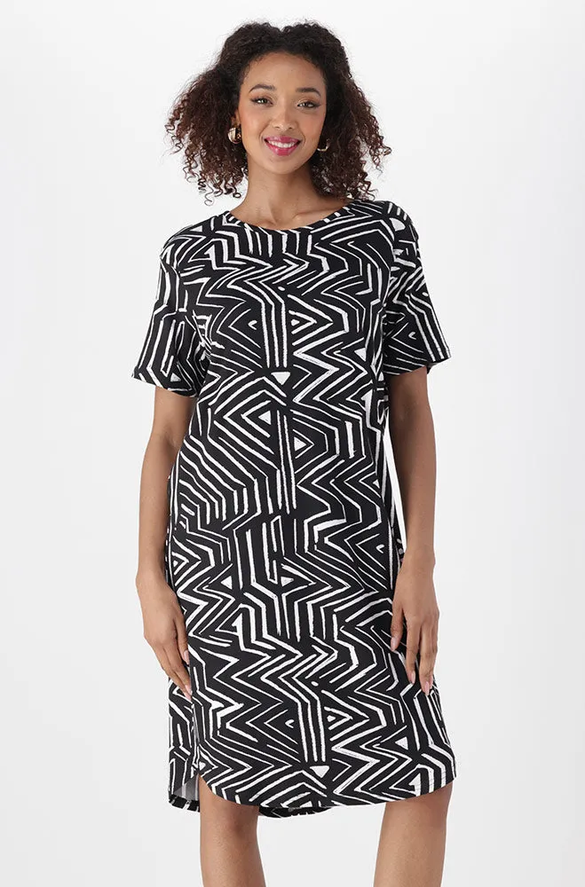 Aria Printed T-Shirt Dress _ 151250 _ Black sold by Dunns