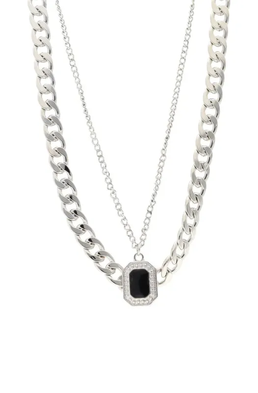 Aaron Layered Pendant Necklace _ 151521 _ Silver sold by Dunns