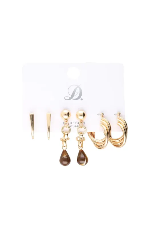 Mandy 3 Pack Earrings _ 151408 _ Gold sold by Dunns