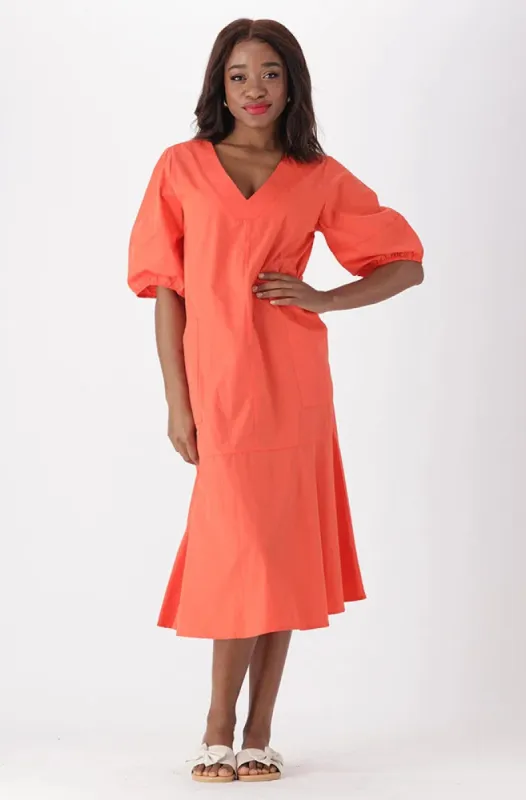 Zoe Puff Sleeve Dress _ 151747 _ Orange sold by Dunns