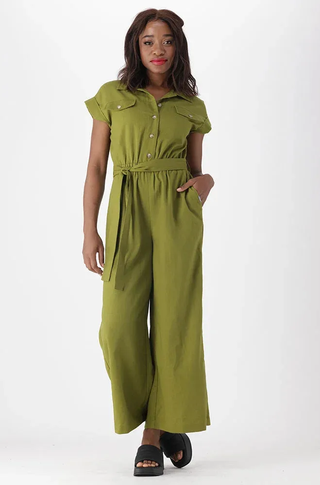 Melissa Linen Blend Jumpsuit _ 151342 _ Green sold by Dunns