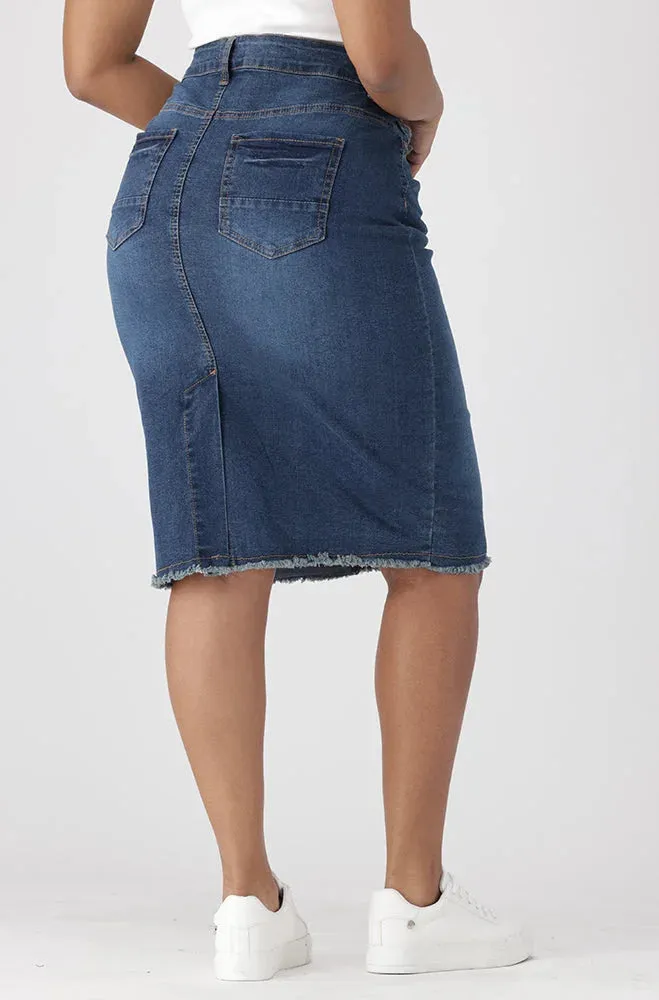 Tara Raw Hem Denim Skirt _ 151685 _ Dark Wash sold by Dunns product image thumbnail 5