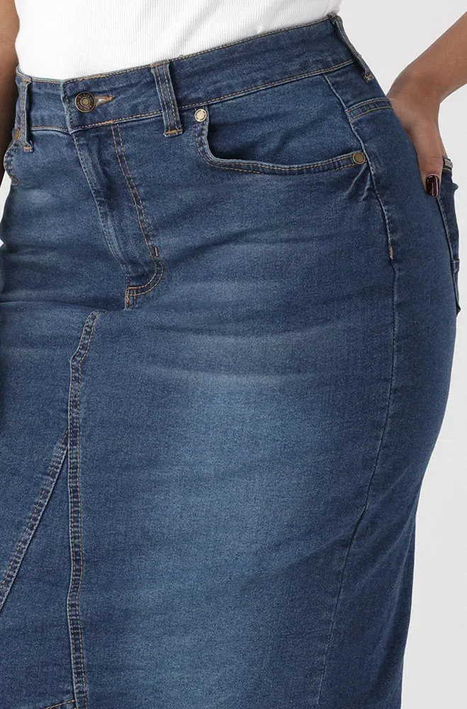 Tara Raw Hem Denim Skirt _ 151685 _ Dark Wash sold by Dunns product image thumbnail 2