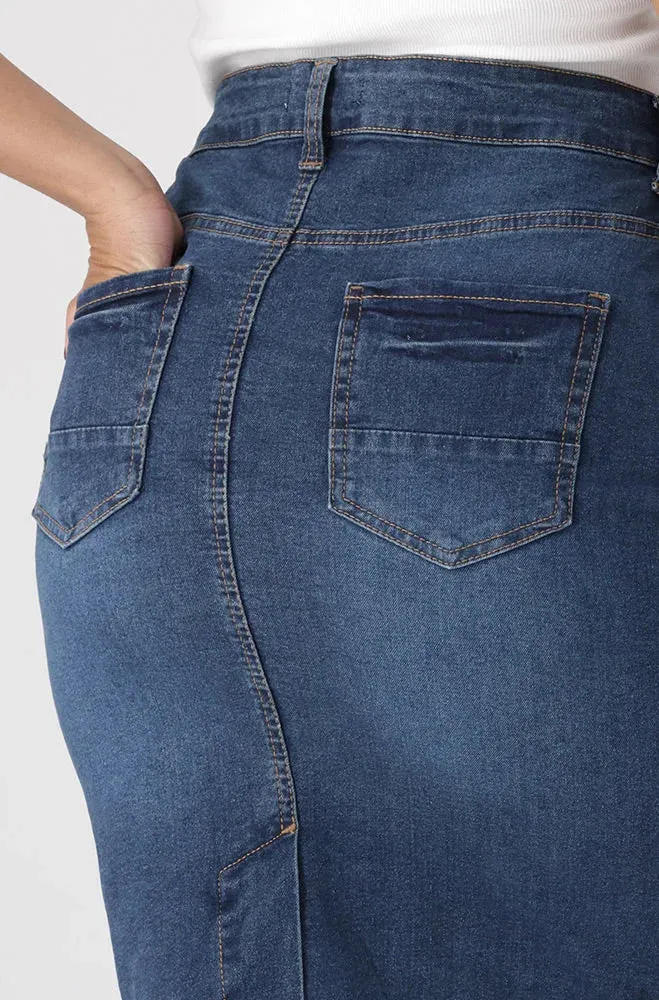 Tara Raw Hem Denim Skirt _ 151685 _ Dark Wash sold by Dunns product image thumbnail 3