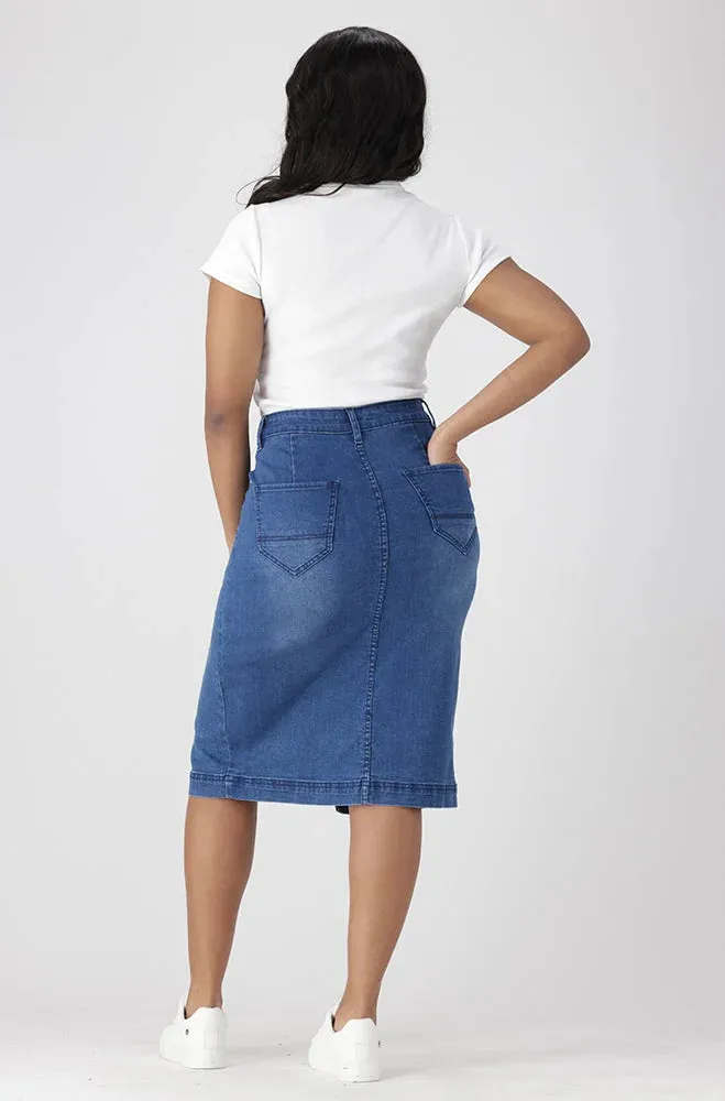 Demi Front Slit Denim Skirt _ 151338 _ Mid Wash sold by Dunns product image thumbnail 5