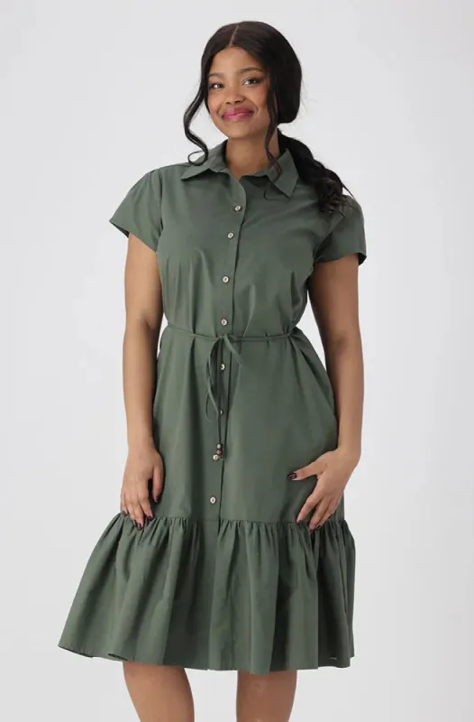 Azalea Button Down Poplin Dress _ 153977 _ Fatigue sold by Dunns