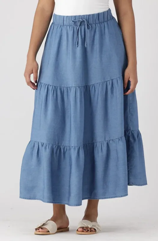 Avaira Chambray Skirt _ 151773 _ Mid Wash sold by Dunns