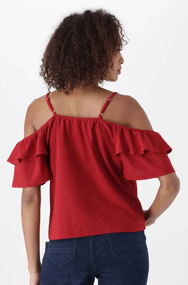 Gea Textured Peasant Top _ 151185 _ Red sold by Dunns product image thumbnail 3