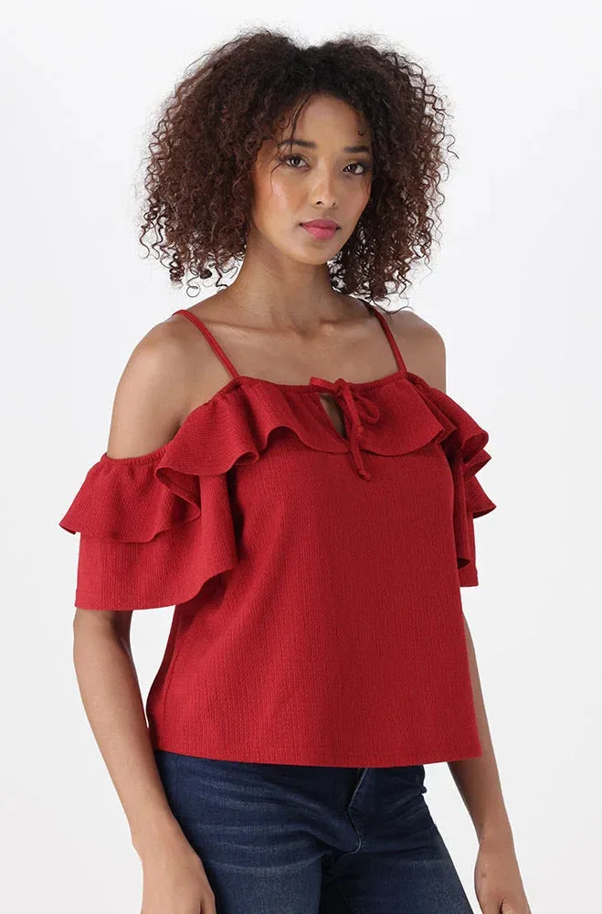 Gea Textured Peasant Top _ 151185 _ Red sold by Dunns product image thumbnail 2