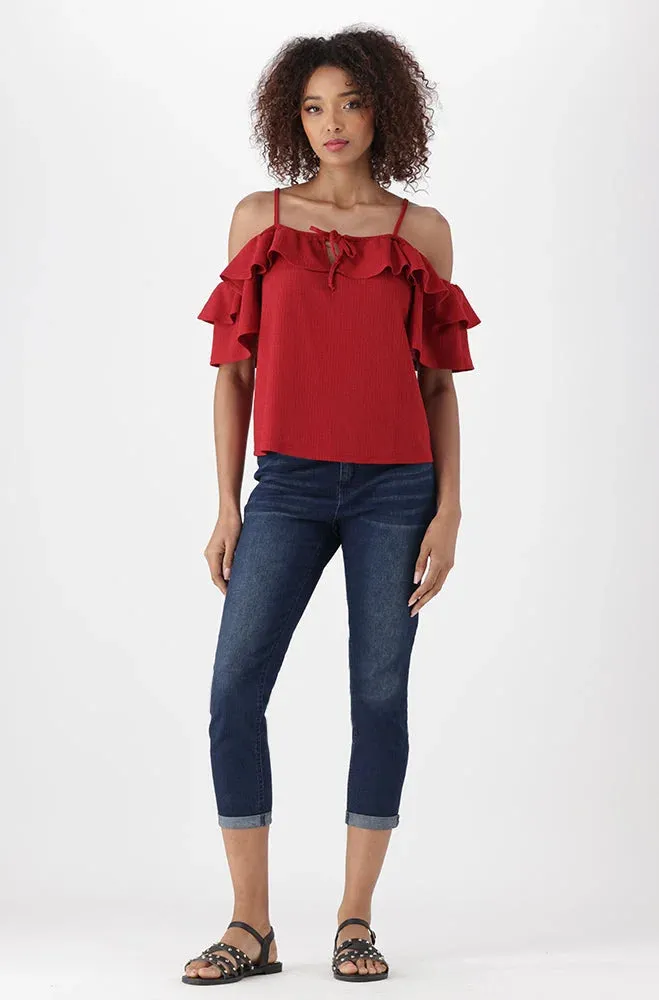 Gea Textured Peasant Top _ 151185 _ Red sold by Dunns product image thumbnail 4