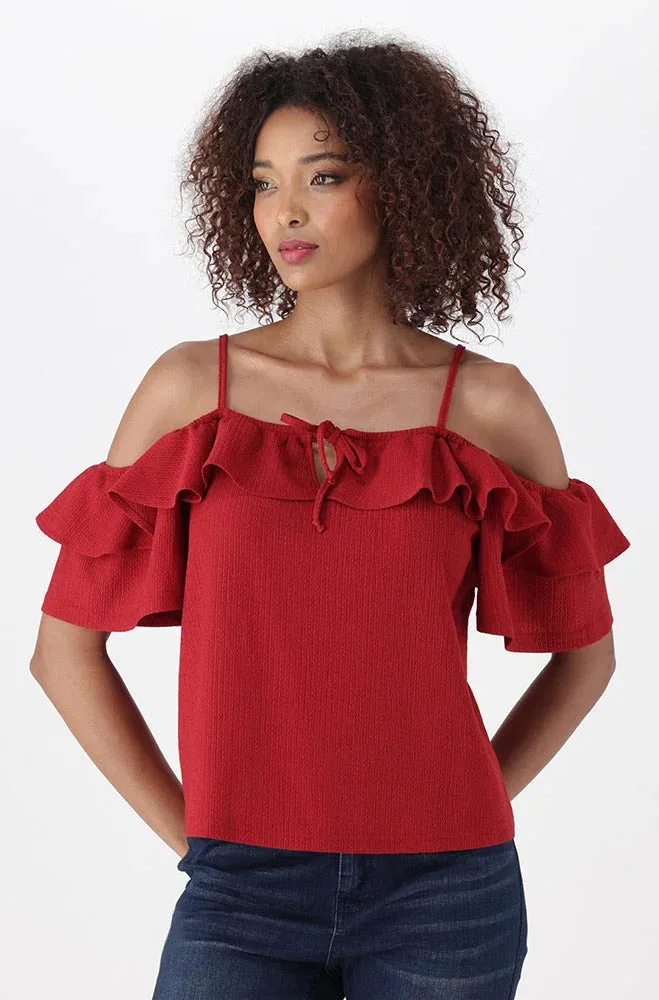 Gea Textured Peasant Top _ 151185 _ Red sold by Dunns