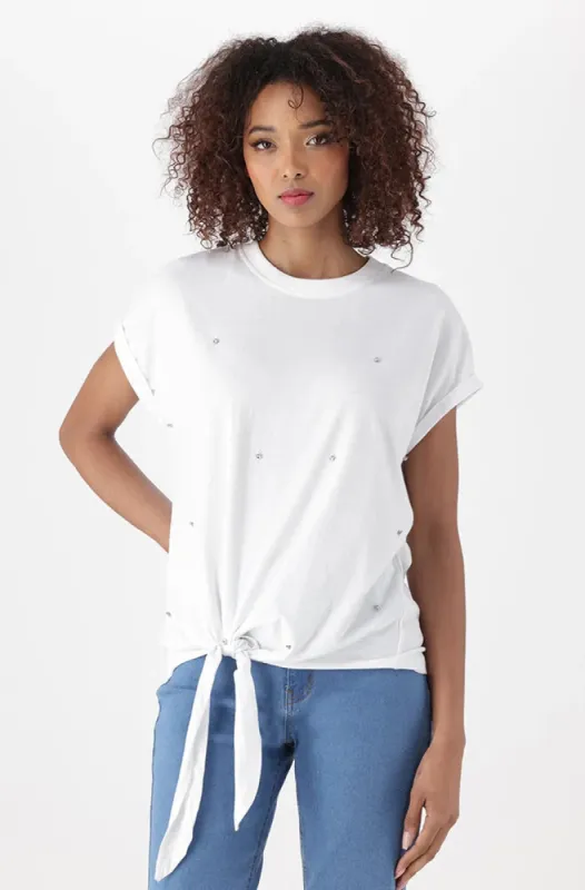 Alice Sparkle Tie Hem T-Shirt _ 151183 _ White sold by Dunns
