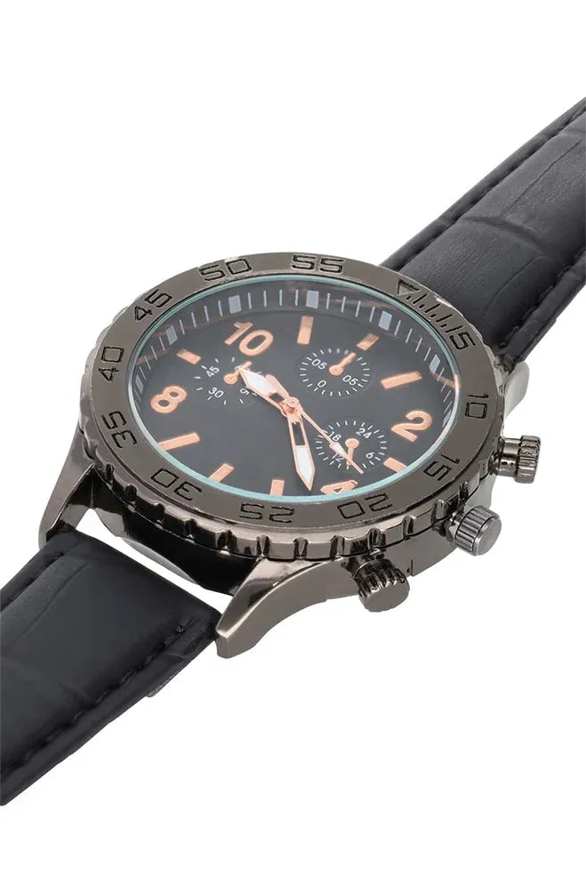 Kevin Croc Strap Watch _ 152109 _ Black sold by Dunns