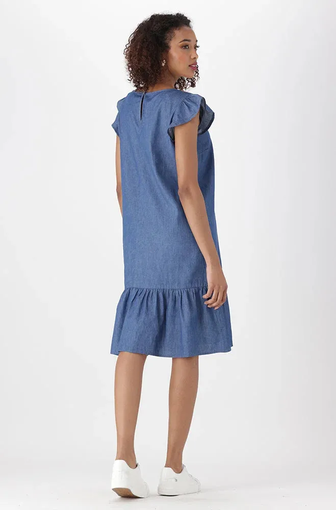Tamia Flutter Denim Dress _ 151716 _ Mid Wash sold by Dunns product image thumbnail 3