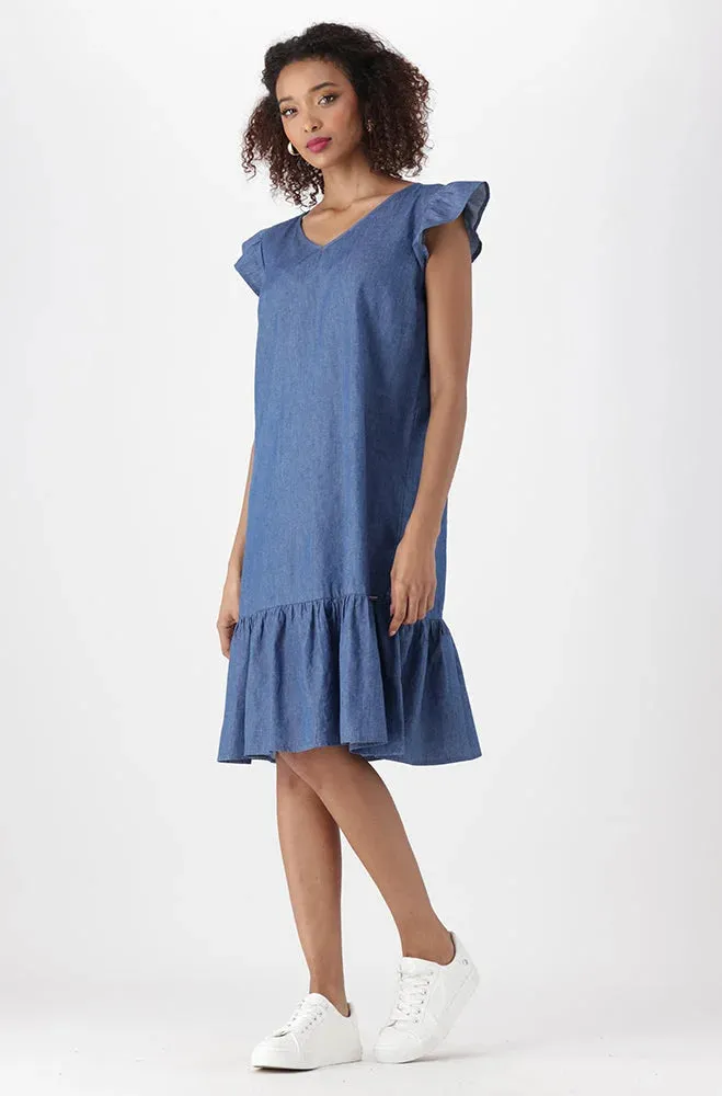 Tamia Flutter Denim Dress _ 151716 _ Mid Wash sold by Dunns product image thumbnail 2