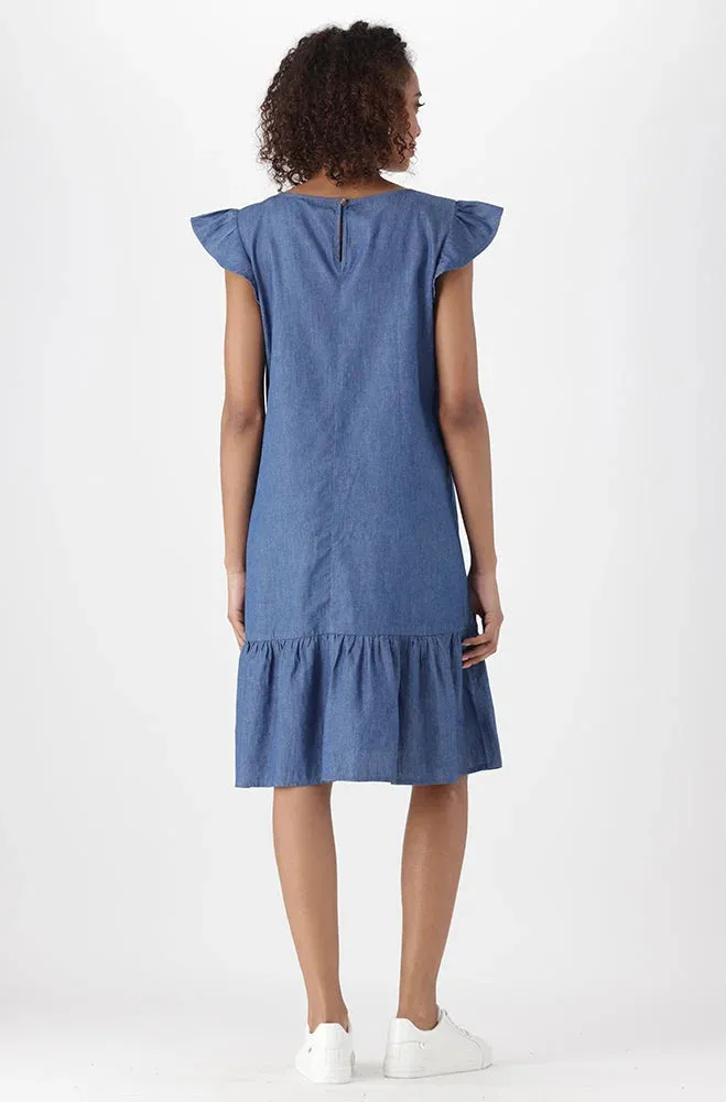Tamia Flutter Denim Dress _ 151716 _ Mid Wash sold by Dunns product image thumbnail 4