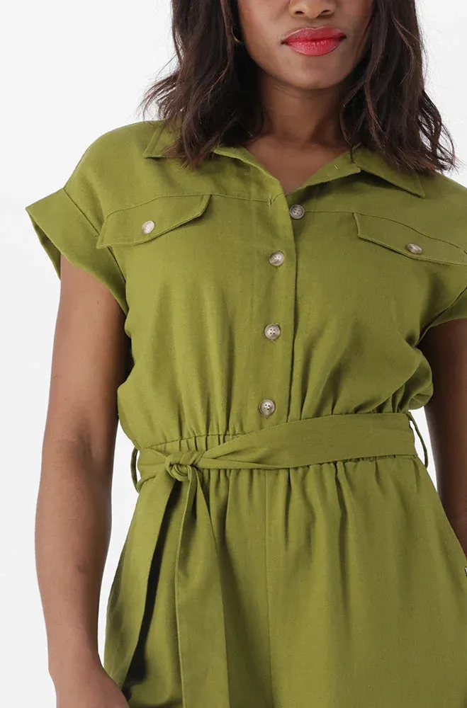 Melissa Linen Blend Jumpsuit _ 151342 _ Green sold by Dunns product image thumbnail 4