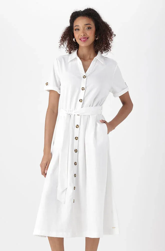 Sara Shirt Linen Blend Dress _ 151281 _ White sold by Dunns