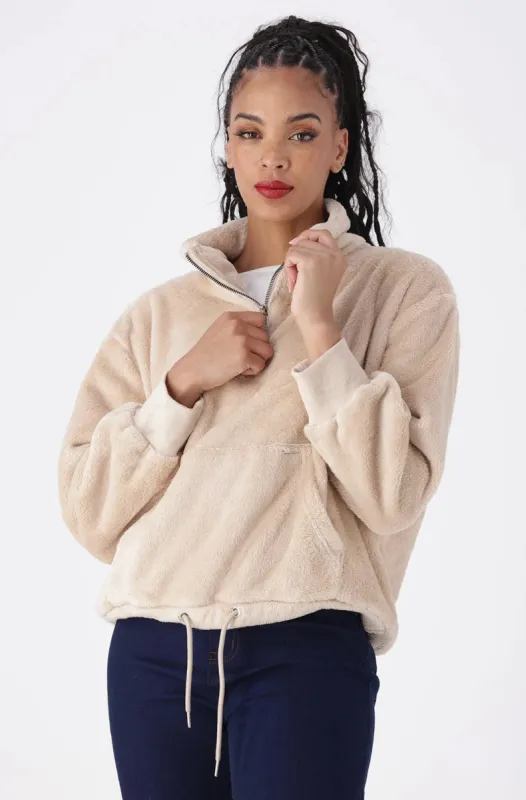 Emma Fluffy Quarter Zip Top _ 147800 _ Natural sold by Dunns