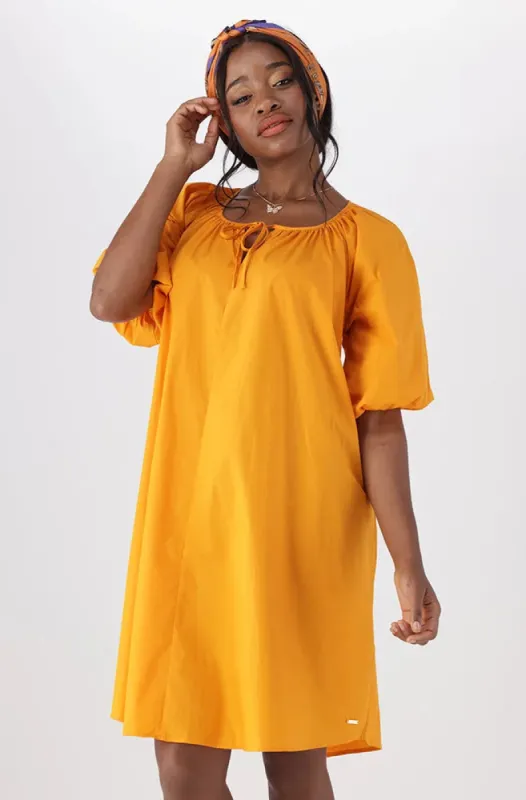 Kiara Poplin Puff Sleeve Dress _ 150513 _ Orange sold by Dunns
