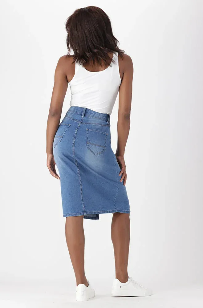 Demi Front Slit Denim Skirt _ 151337 _ Mid Wash sold by Dunns product image thumbnail 5