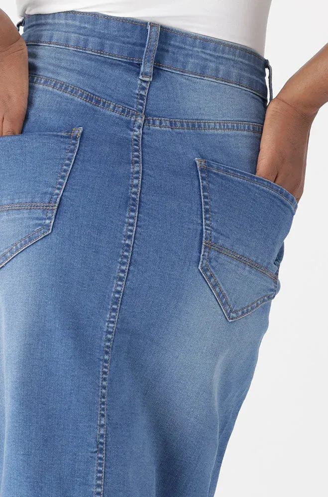 Demi Front Slit Denim Skirt _ 151337 _ Mid Wash sold by Dunns product image thumbnail 3