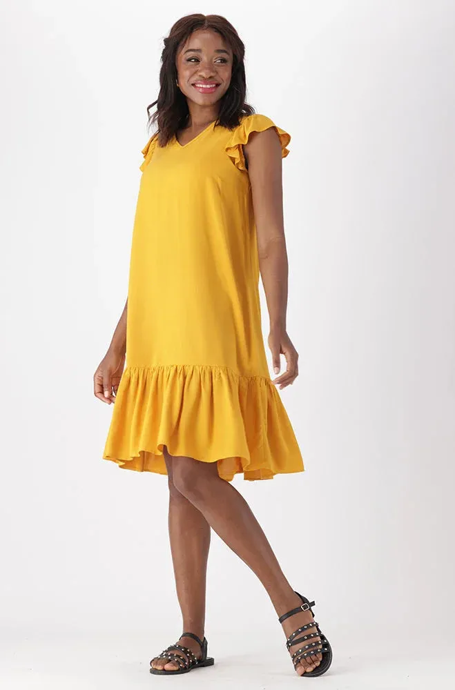 Carla Flutter Sleeve Dress _ 151175 _ Ocre sold by Dunns product image thumbnail 5