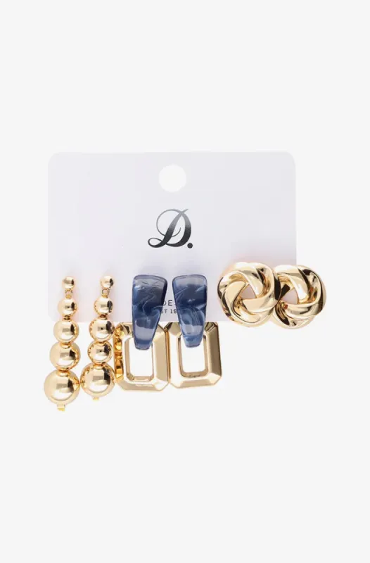 Lisa 3 Pack Earrings _ 151410 _ Gold sold by Dunns