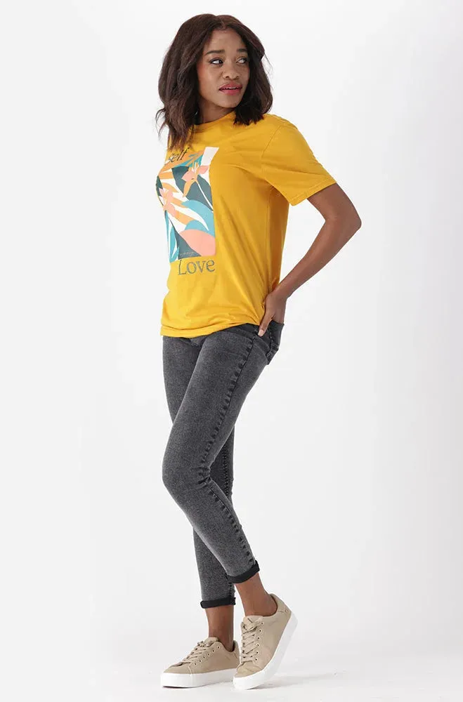 Jade Graphic Print Boyfriend Tee _ 150863 _ Ocre sold by Dunns product image thumbnail 5