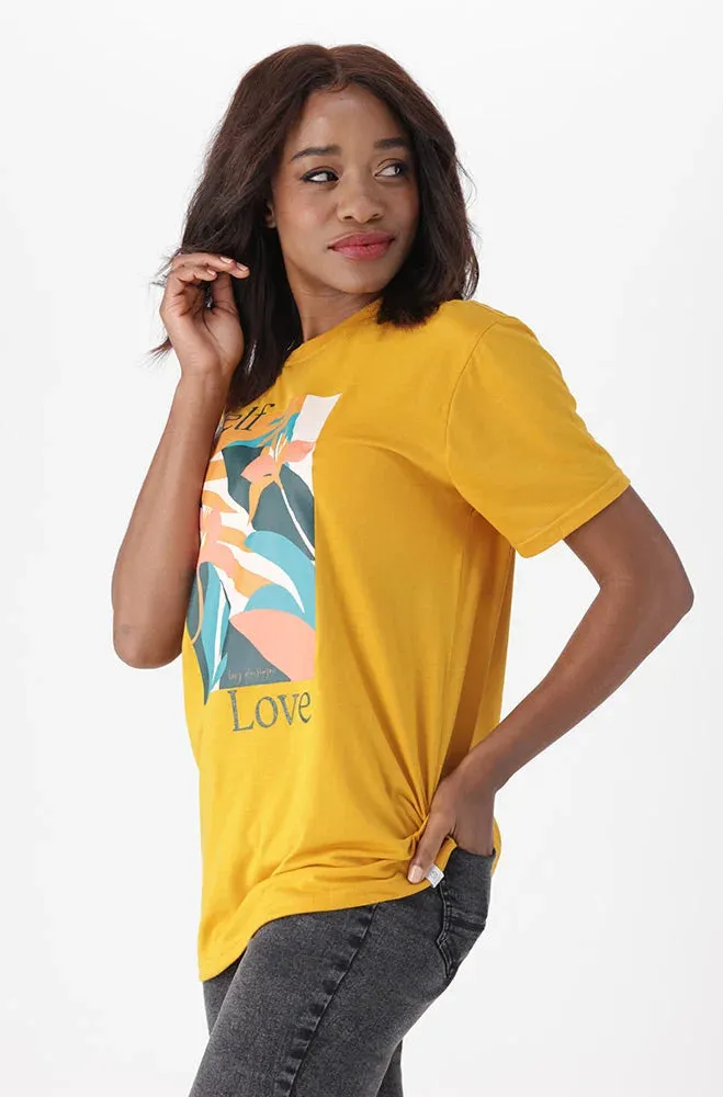 Jade Graphic Print Boyfriend Tee _ 150863 _ Ocre sold by Dunns product image thumbnail 2