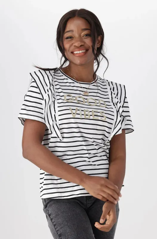 Kourtney Boxy Frill Stripe Tee _ 150486 _ White sold by Dunns