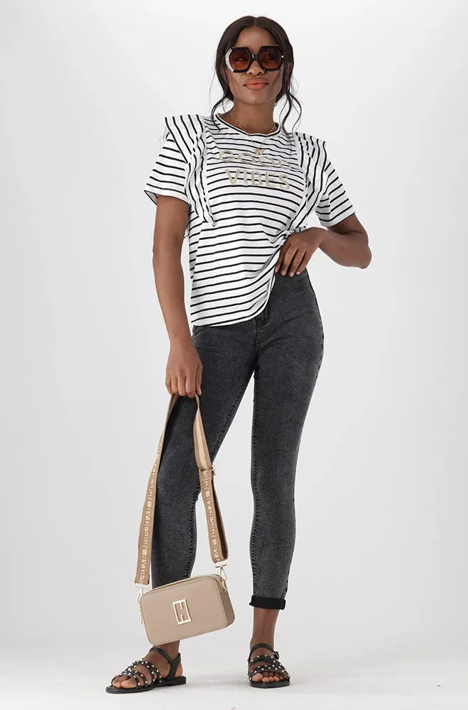 Kourtney Boxy Frill Stripe Tee _ 150486 _ White sold by Dunns product image thumbnail 4