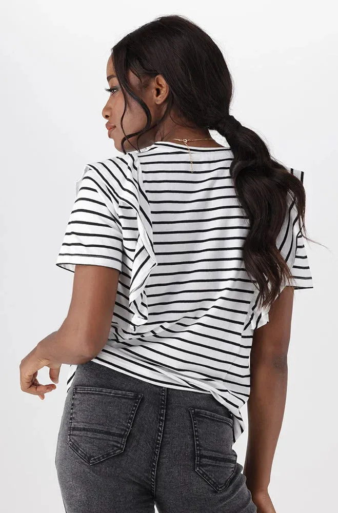 Kourtney Boxy Frill Stripe Tee _ 150486 _ White sold by Dunns product image thumbnail 3
