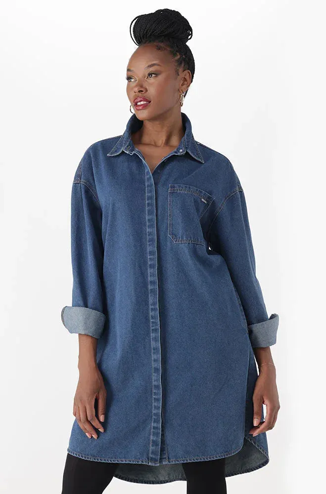 Estie Denim Shirt Dress _ 147871 _ Mid Wash sold by Dunns product image thumbnail 2