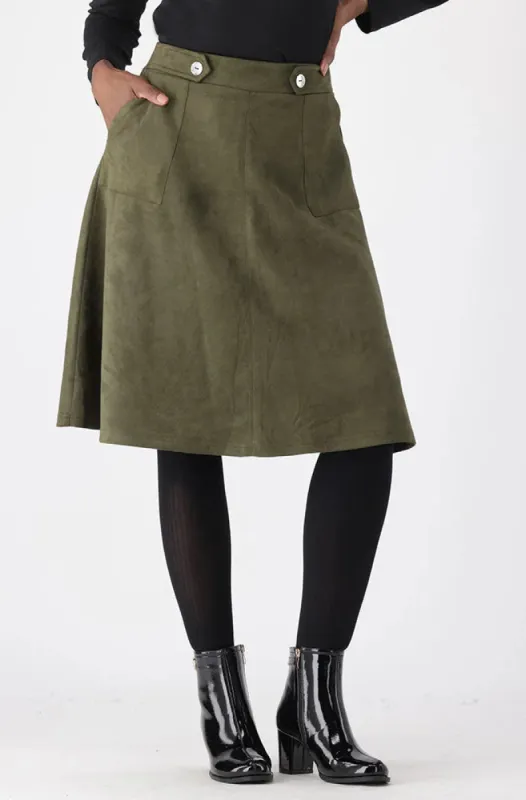 Emilia Faux Suede  Midi Skirt _ 148817 _ Fatigue sold by Dunns