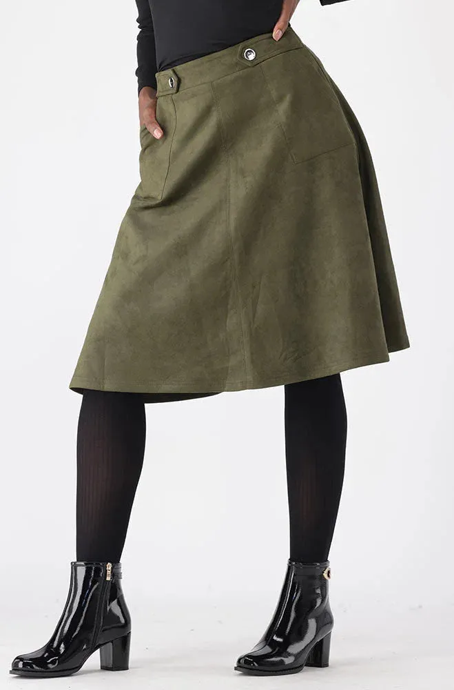 Emilia Faux Suede Midi Skirt _ 148817 _ Fatigue sold by Dunns product image thumbnail 3
