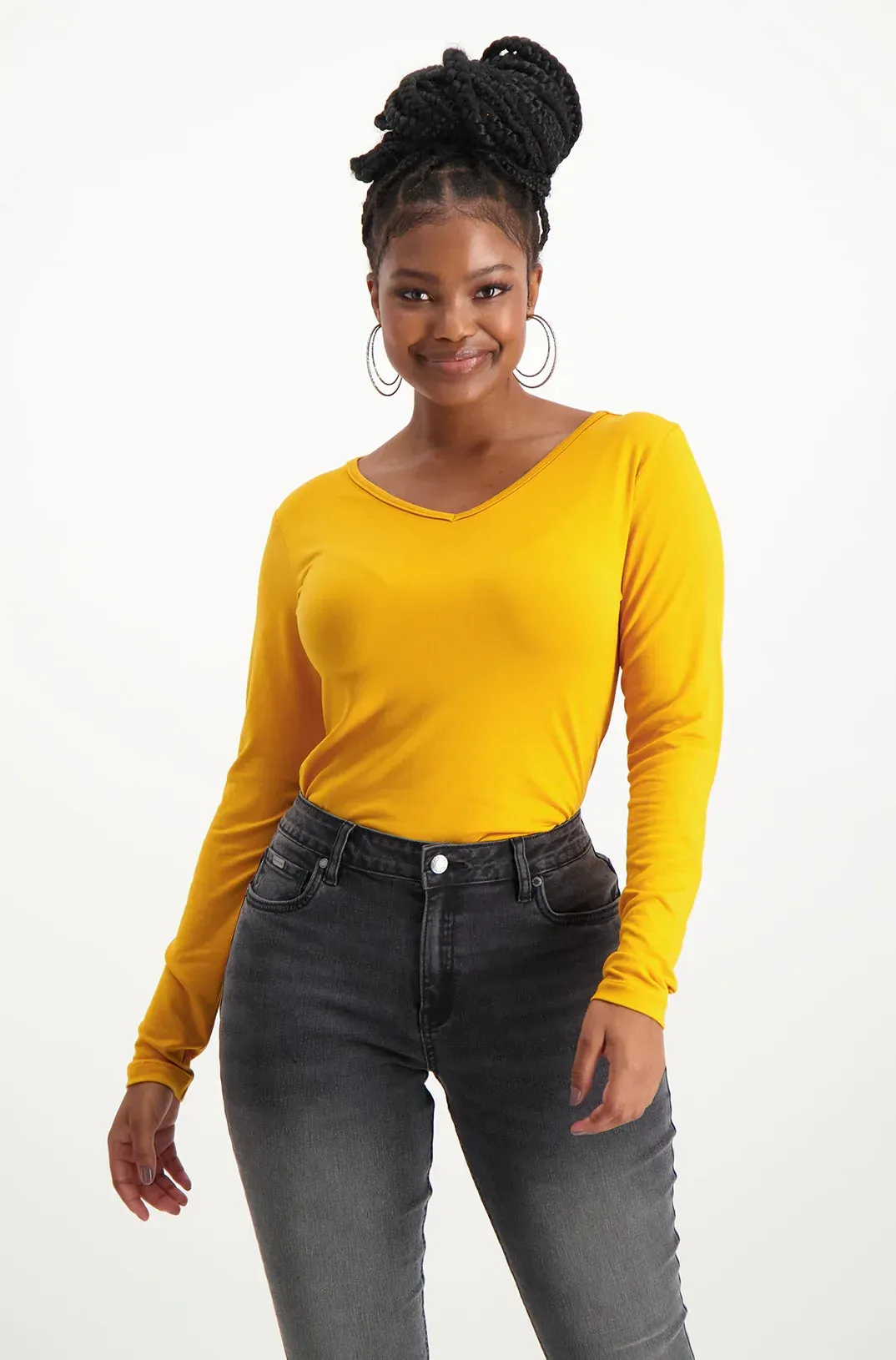 Vayla V Neck Tee _ 127649 _ Ocre sold by Dunns